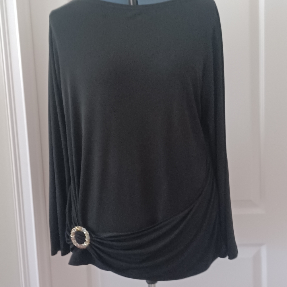 SIMONTON SAYS Elegant Black Women's Tunic Top Hip Belt W/ Jeweled Buckle 1X